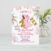 Pink Roaring Dinosaur 2-rex birthday Invitation Einladung (Stehend Vorderseite)