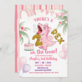 Pink Roaring Dinosaur 2-rex birthday Invitation Einladung (Vorne/Hinten)