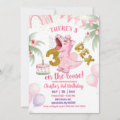 Pink Roaring Dinosaur 3-rex birthday Invitation Einladung (Vorderseite)