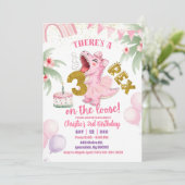 Pink Roaring Dinosaur 3-rex birthday Invitation Einladung (Stehend Vorderseite)