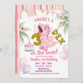 Pink Roaring Dinosaur 3-rex birthday Invitation Einladung (Vorne/Hinten)
