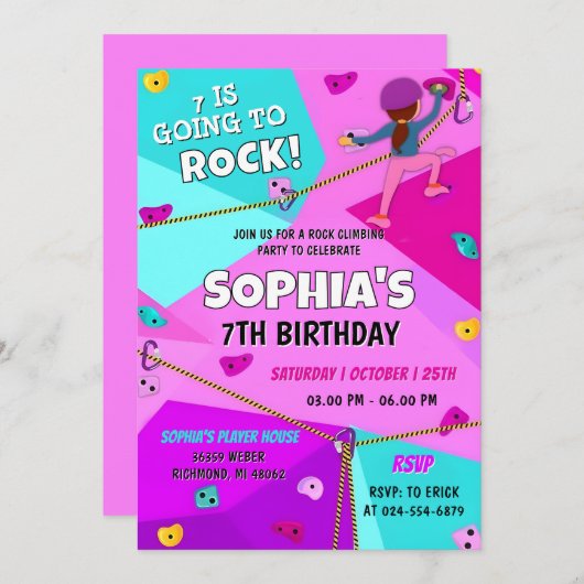 Pink Rock Klettern Geburtstag Einladung (Vorne/Hinten)