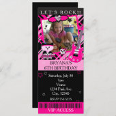 Pink Rock Star Kitty Cat Pink Ticket VIP Party Einladung (Vorne/Hinten)