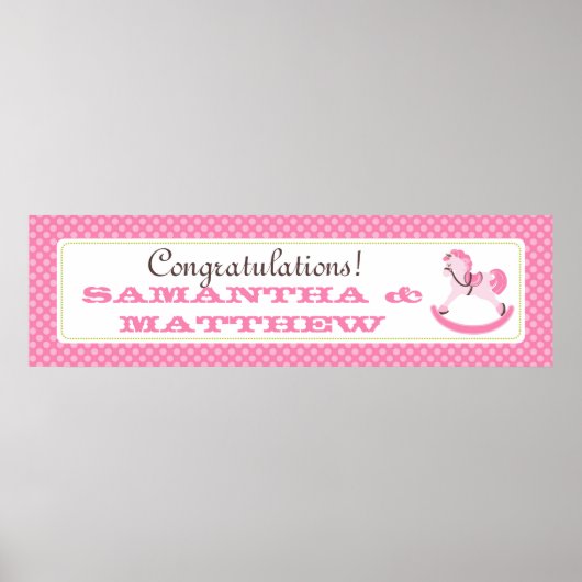 Pink Rocking Horse Baby Shower Banner Poster (Vorne)