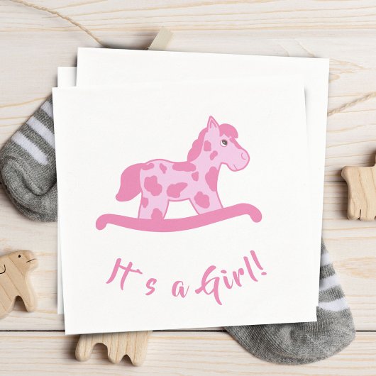 Pink Rocking Horse Es ist eine Girl Baby Dusche Serviette