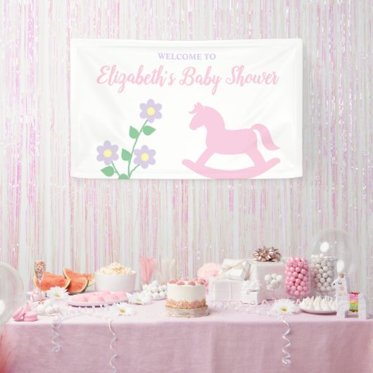 Pink Rocking Horse Girl Baby Shower Banner (Party)