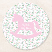 Pink Rocking Horse Girl Baby Shower Runder Pappuntersetzer (Vorderseite)