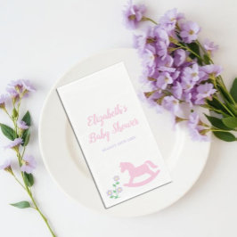 Pink Rocking Horse Girl Baby Shower Serviette