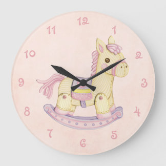 Pink Rocking Horse Wall Clock Große Wanduhr