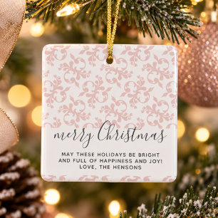Pink Rococo Merry Christmas Script Keramikornament