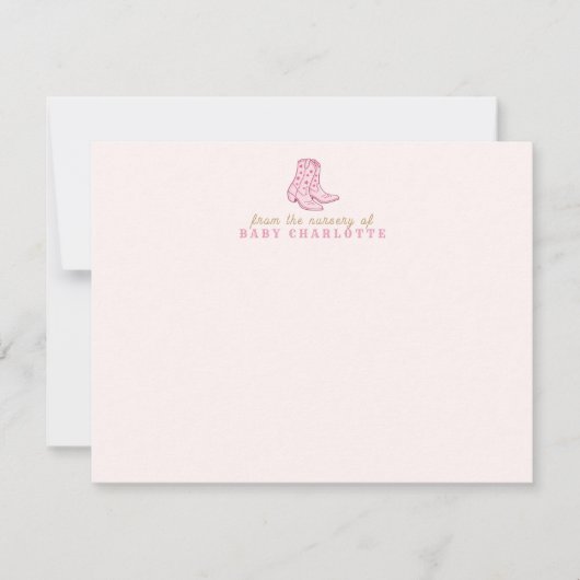 Pink Rodeo Boots Nursery Note Card Einladung (Vorderseite)