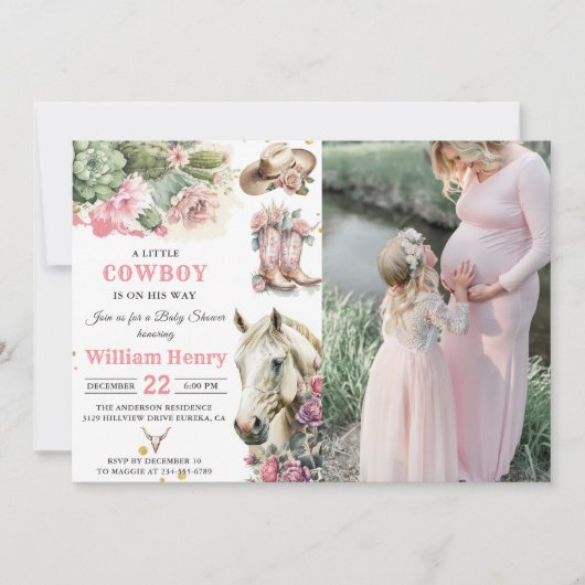 Pink Rodeo Western Cowboy Baby Dusche Einladung (Vorderseite)