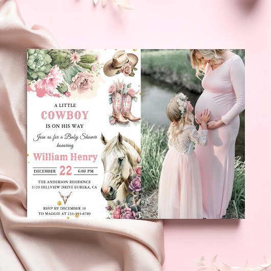 Pink Rodeo Western Cowboy Baby Dusche Einladung