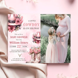 Pink Rodeo Western Cowboy Baby Dusche Foto Einladung