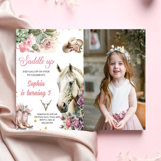 Pink Rodeo Western Cowboy Birthday Party Foto Einladung