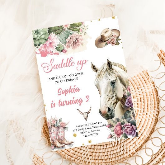 Pink Rodeo Western Cowboy Geburtstagsparty Einladung