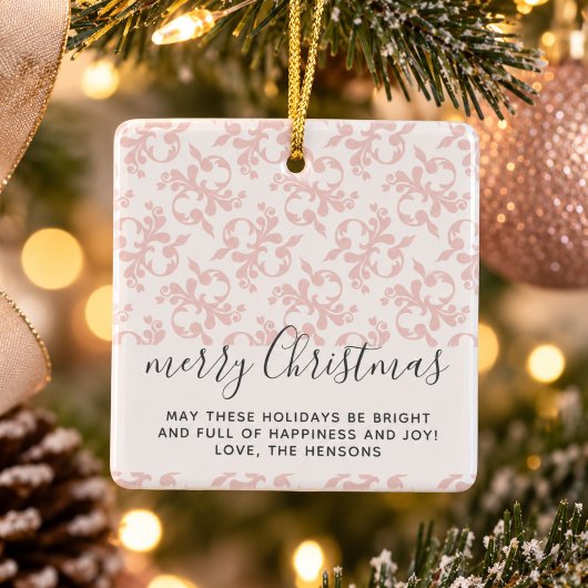 Pink Rokoko Frohe Weihnachtsschrift Keramikornament