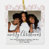 Pink Rokoko Merry Weihnachtsskript Foto Keramikornament (Vorderseite)