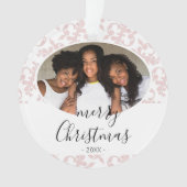 Pink Rokoko Merry Weihnachtsskript Foto Ornament (Vorderseite)