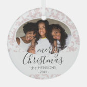 Pink Rokoko Merry Weihnachtsskript Foto Ornament Aus Glas (Vorderseite)