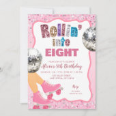 Pink Roller Skate Glitter Sequin Birthday Einladung (Vorderseite)