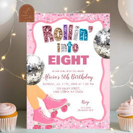 Pink Roller Skate Glitter Sequin Birthday Einladung