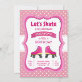 Pink Roller Skate Kids Skaten Geburtstagsparty Einladung (Vorderseite)