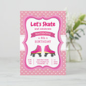 Pink Roller Skate Kids Skaten Geburtstagsparty Einladung (Stehend Vorderseite)