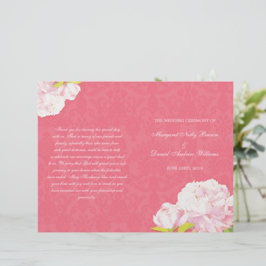 Pink Romance Wedding Bi Fold Programm (Stehend Vorderseite)