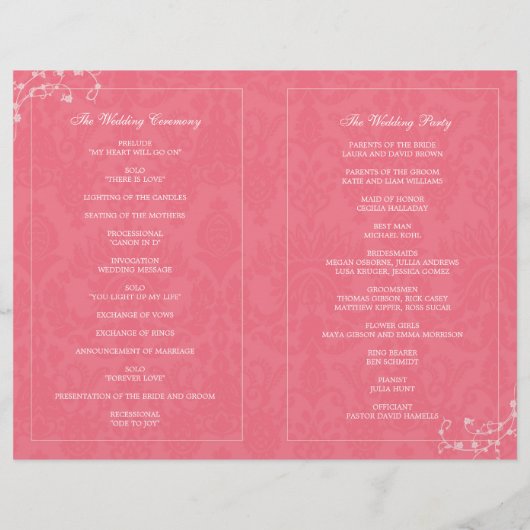 Pink Romance Wedding Bi Fold Programm (Rückseite)