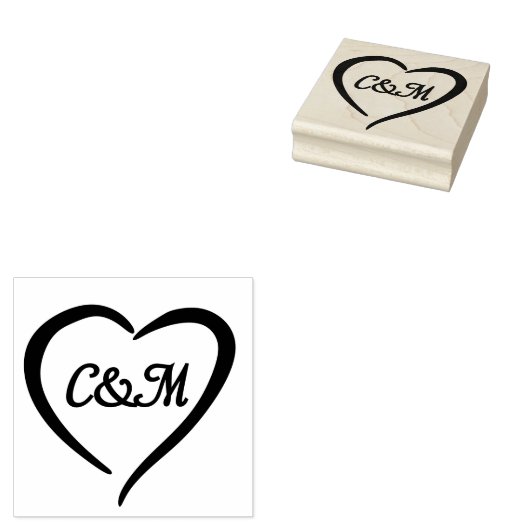Pink Romantic Heart Monogram Spring Wedding Gummistempel (Stempel)