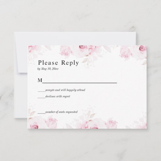 Pink Romantic Roses Elegant White RSVP Card Karte (Vorderseite)