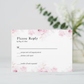 Pink Romantic Roses Elegant White RSVP Card Karte (Stehend Vorderseite)