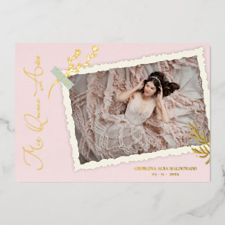 Pink Romantic Vintage Photo Album Scrapbook XV Folieneinladung