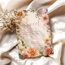 Pink Romantische Wildblumen Pastell Sweet 16