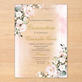 Pink-Rosa-Blumenquinceñera Acryleinladungen (Vorderseite)