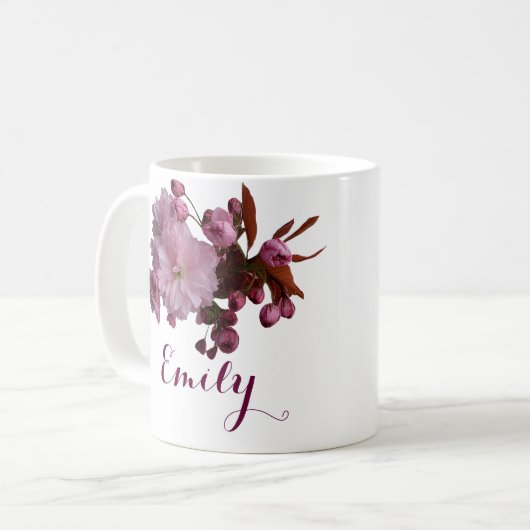 Pink rosa Rosa Blume boho Kaffeetasse (Vorderseite Links)
