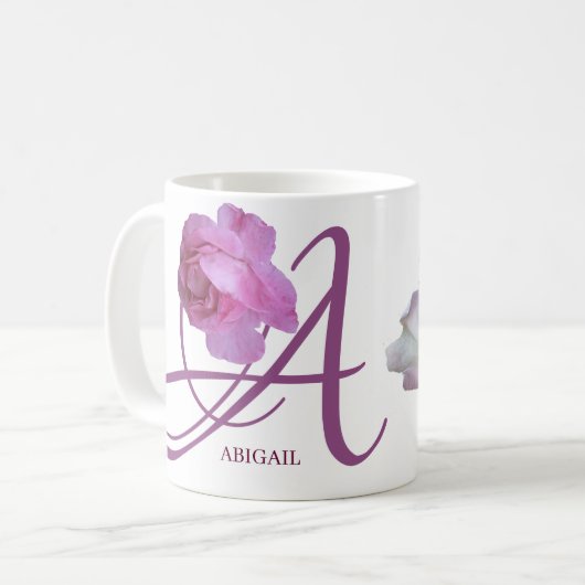 Pink rosa Rosa Blume boho Kaffeetasse (Vorderseite Links)