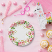 Pink rosa Rosen in Vintagem Stil Pappteller (Party)