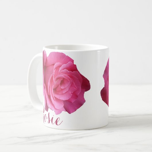 Pink rosa Rosenrosa Blume boho Kaffeetasse (Vorderseite Links)