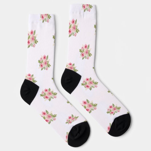 Pink rosa Roses Bouquet Muster Socken (Rechts)