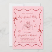 Pink-rosa-Wavy-Frame-Engagement-Partei Einladung (Vorderseite)