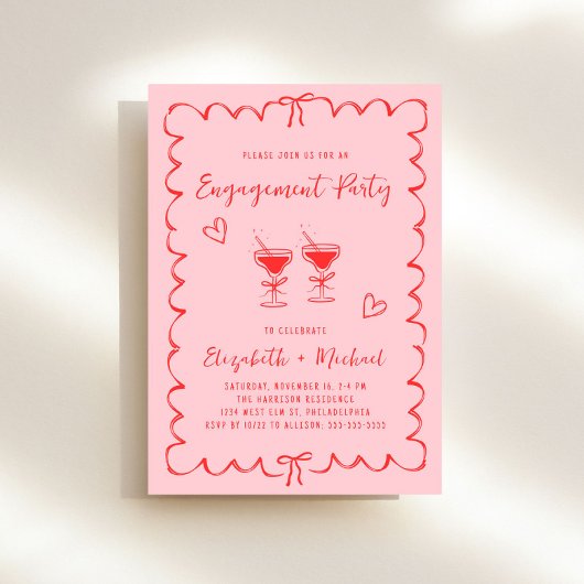 Pink-rosa-Wavy-Frame-Engagement-Partei Einladung