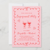 Pink-rosa-Wavy-Frame-Engagement-Partei Einladung (Vorderseite)