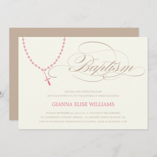 PINK ROSARY BEADEN| BAPTISMINVITÄT EINLADUNG (Vorne/Hinten)