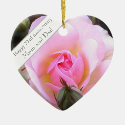 Pink Rose, 53. Hochzeitstag Keramik Ornament (Vorne)