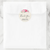 Pink Rose and Peony Border Wedding Vielen Dank Runder Aufkleber (Tasche)
