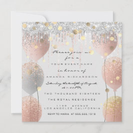 Pink Rose Ballon Sweet 16. Bridal Baby Gray Einladung