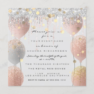 Pink Rose Ballon Sweet 16. Bridal Baby Gray Einladung
