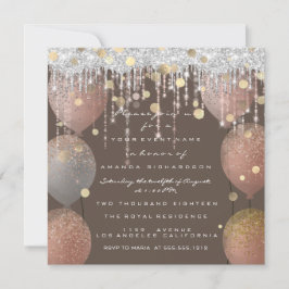 Pink Rose Ballon Sweet 16. Bridal Bronze Gray Einladung